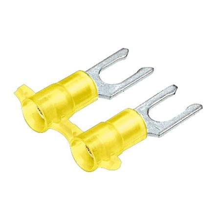 Panduit Fork Terminal, #8 Stud Size, 10 AWG, 600 V, Nylon Insulated, Yellow, 2000 PK PN10-8LF-2K